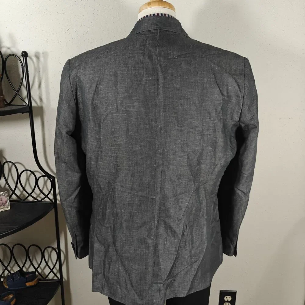Pronto‎ Uomo Blue Men's Sport Coat Blazer Two Button Gray Linen Cotton Size XL
